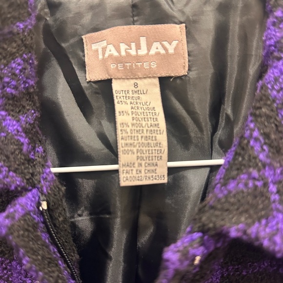 Tan Jay Petites Bouclé Plaid Zip-Front Jacket | Purple & Black | Size 8P - Picture 2 of 6